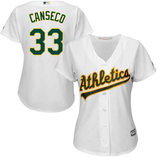 Athletics #33 Jose Canseco White Home Women's Stitched MLB Jersey - Click Image to Close